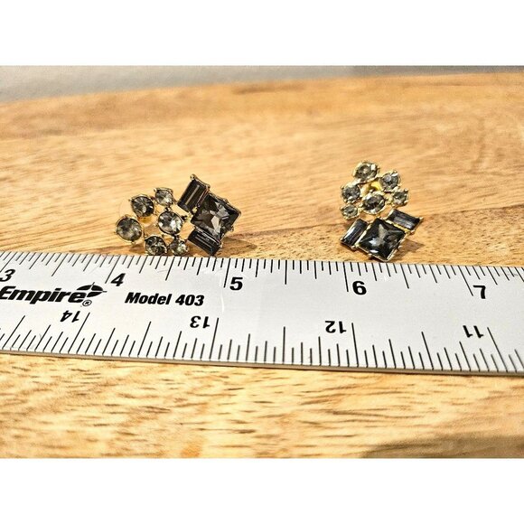 Earrings in Gold-tone and Grey/Smoky Glass Stones for a Vintage Look - Picture 2 of 4